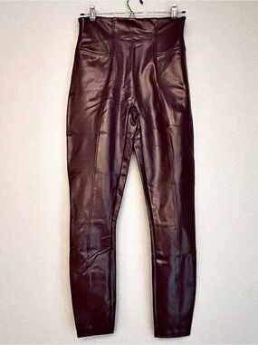 SPANX Patent Faux Leather Leggings Ruby Burgundy Stretch Size Medium
